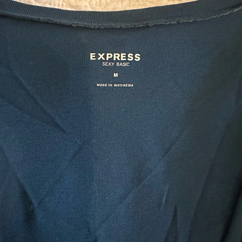 Express Blue Wrap Ruched Blouse - Picture 7 of 12